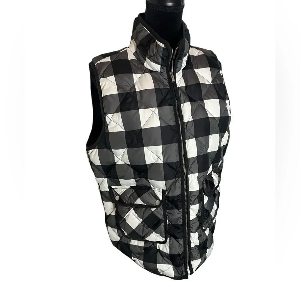 WOOLRICH QUILTED BLACK/WHITE PLAID‎ WINTER CASUAL PUFFER VEST WOMENS SIZE XL